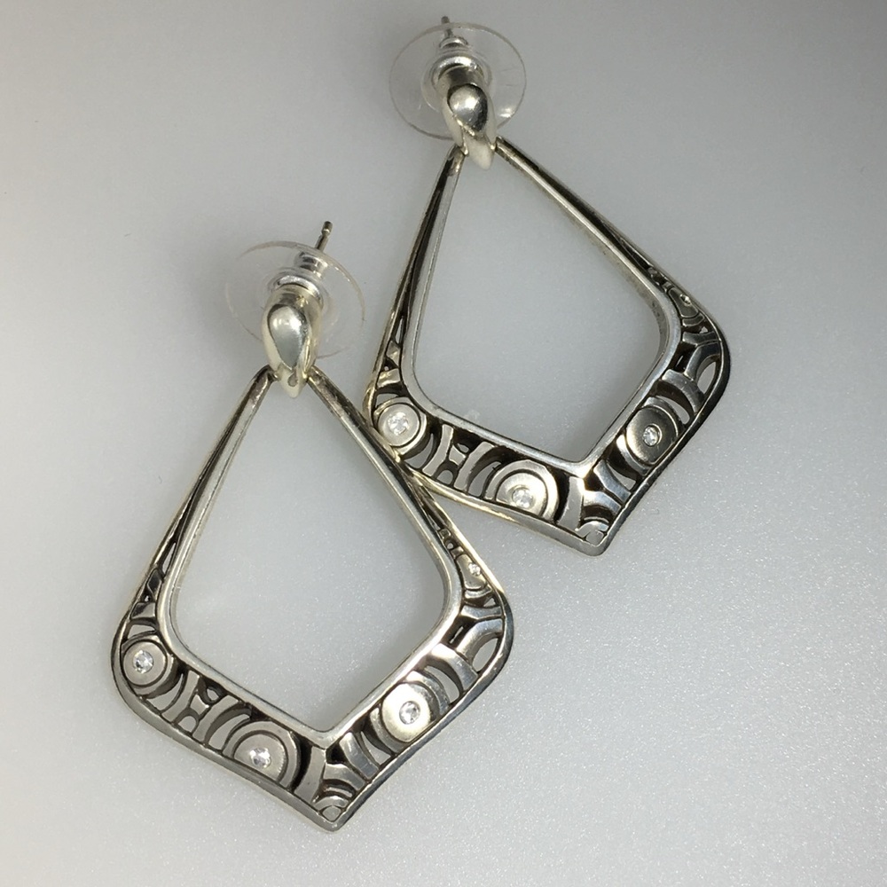 Sterling Silver Geometric Cutout Earrings with Simulated Stones